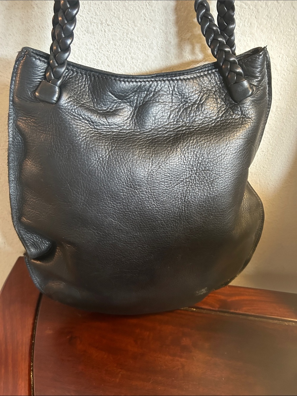 Black and White Cowhide Shoulder Bag with Braided Straps - Picture 2 of 6